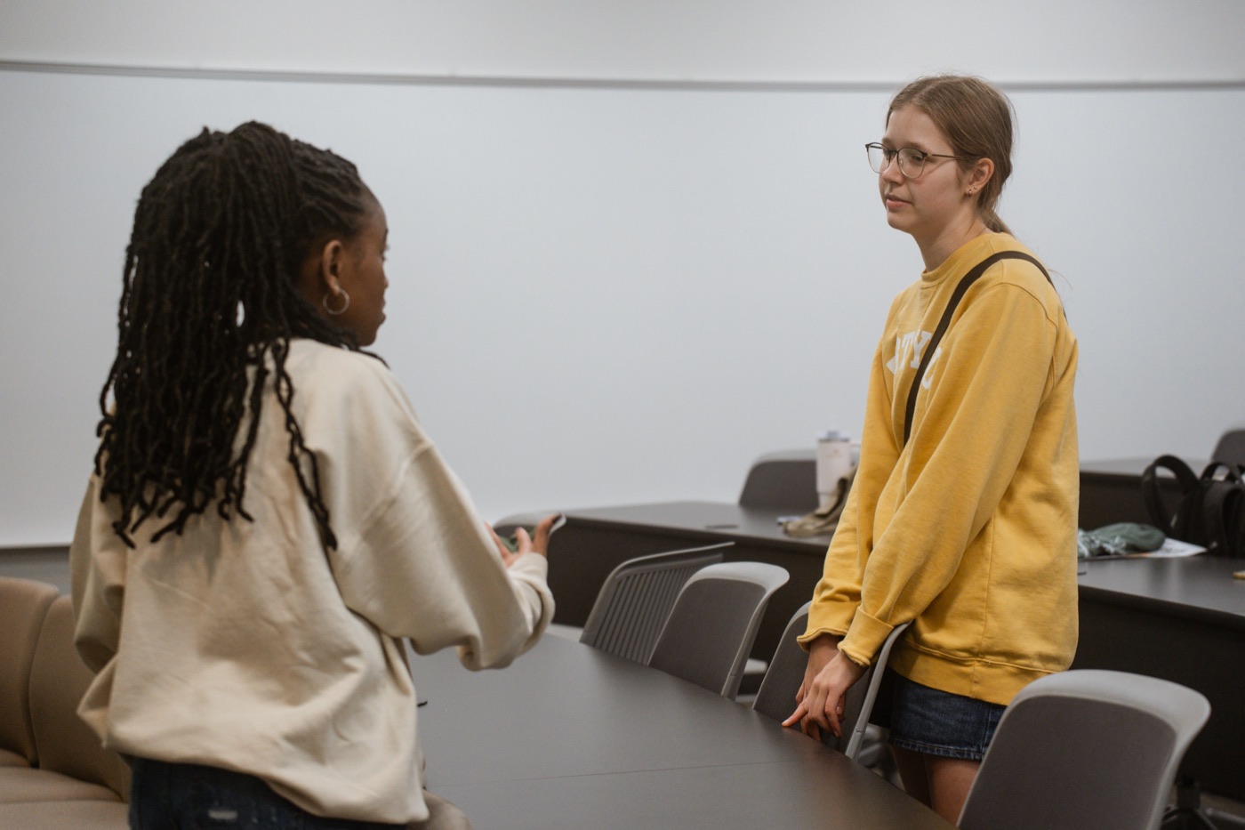 Students laughing together at a Bible Talk